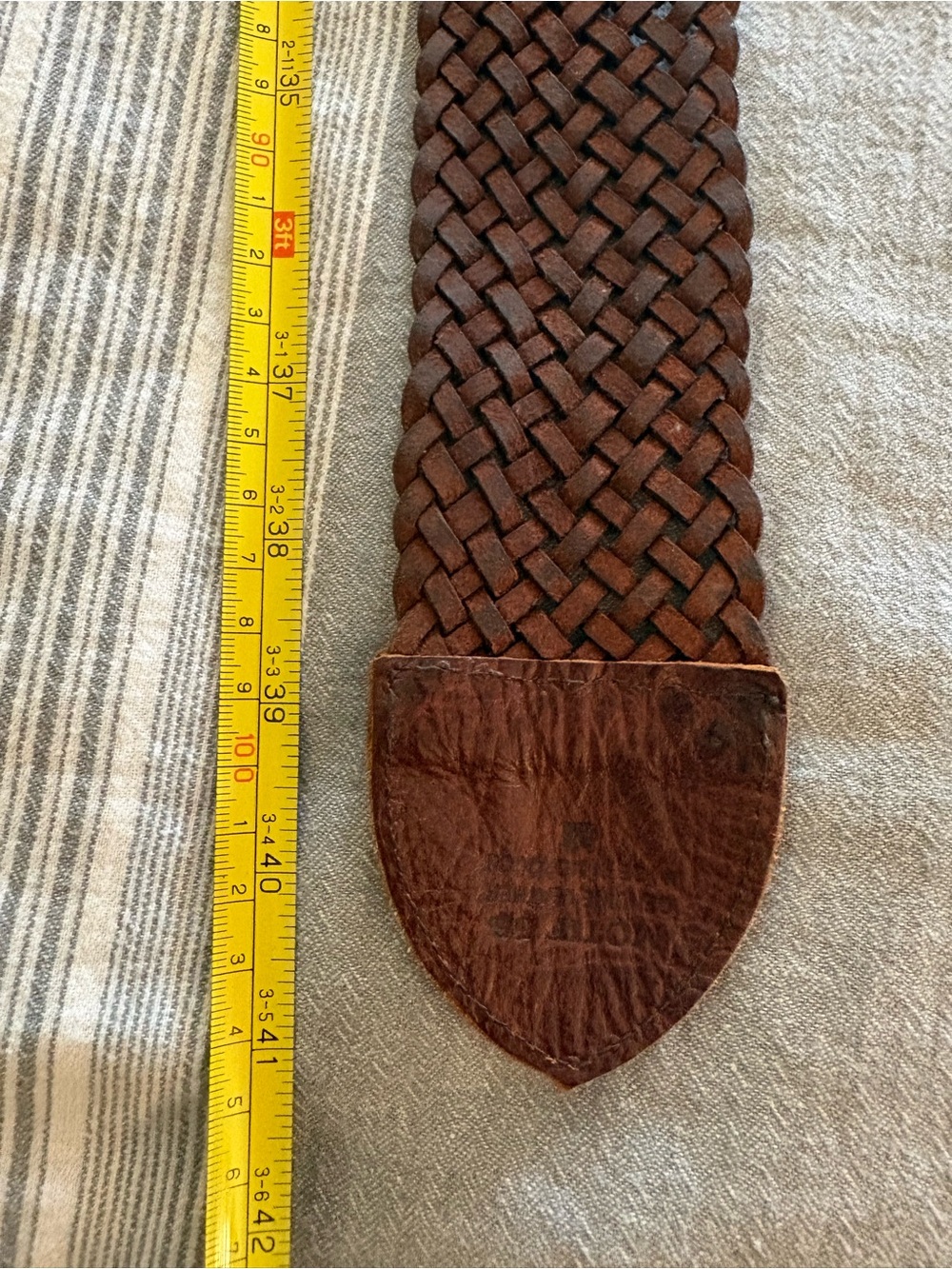 Woven Cognac Brown Leather Belt with Decorative Metal and Stone Buckle - Picture 6 of 9